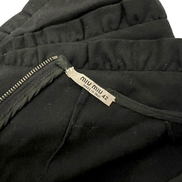 Miu Miu Dress Sz 6 Short Sleeve Wool blend Black w Ruffle Trim Sheath Style - Picture 4 of 11